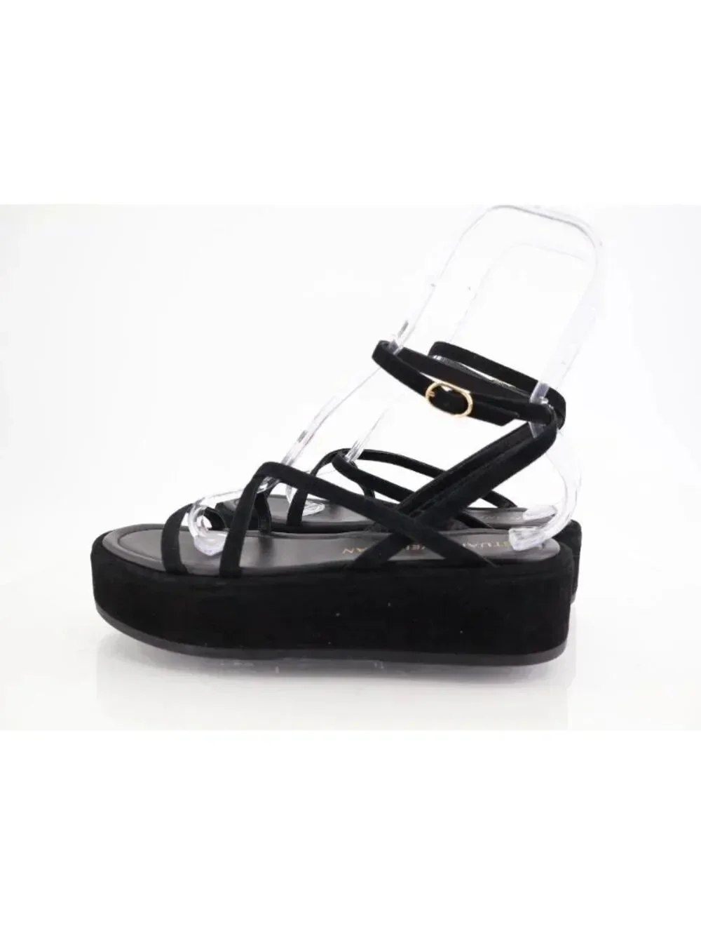 Stuart Weitzman Summerlift Platform Strappy Sandal Round Toe Black Size 10 Flat